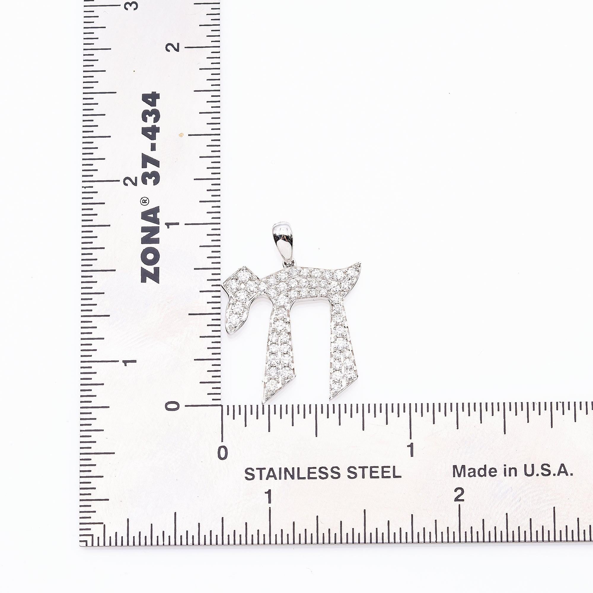 18K White Gold Chai   Pendant 0.70 CT Diamonds