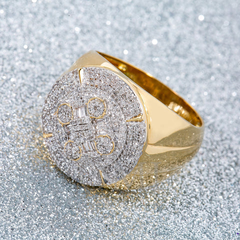 14K YELLOW GOLD MEN'S RING WITH 0.89 CT BAGUETTE AND ROUND DIAMOND