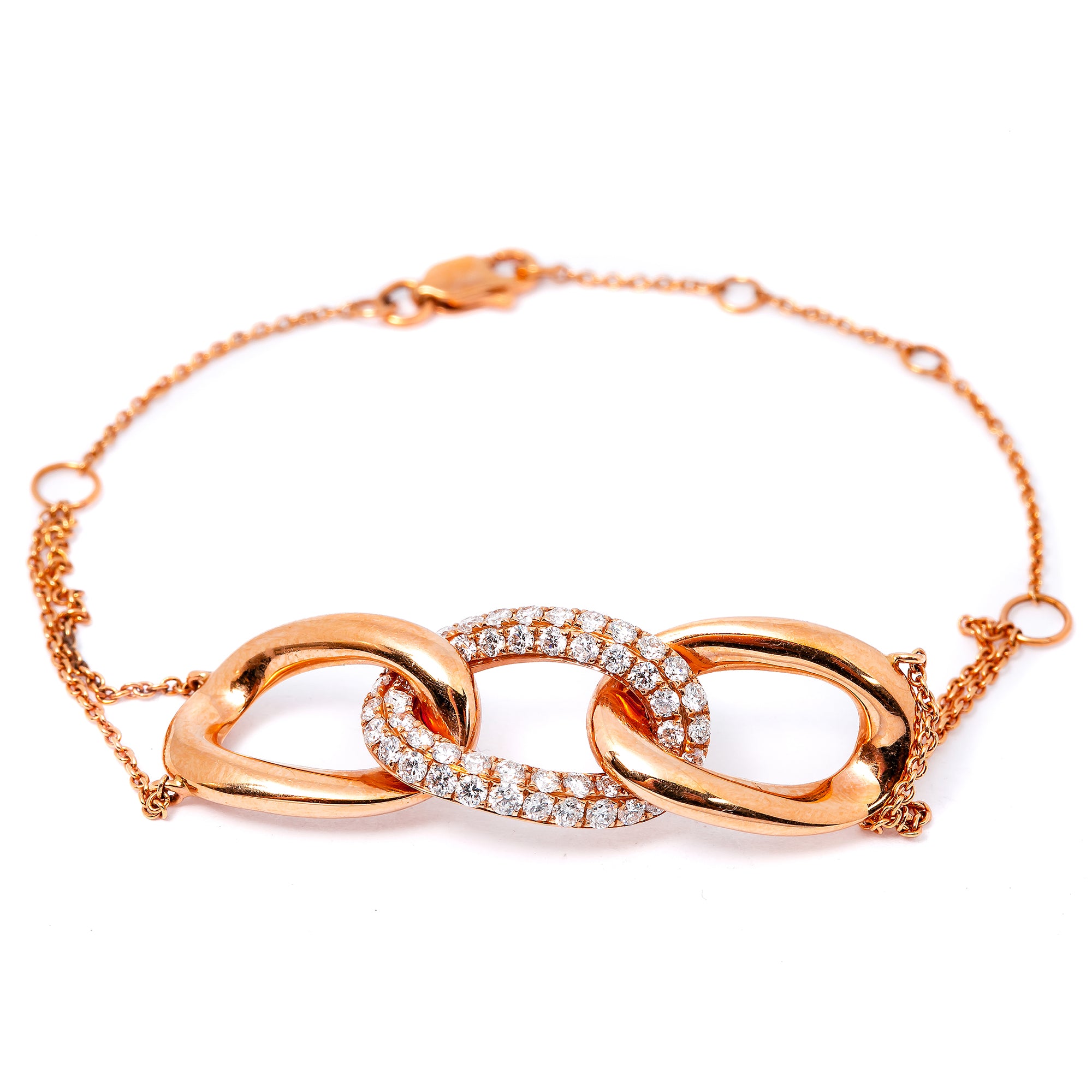 18K ROSE GOLD OPEN LINKED OVALS BRACELET WITH 1.68 CT DIAMONDS