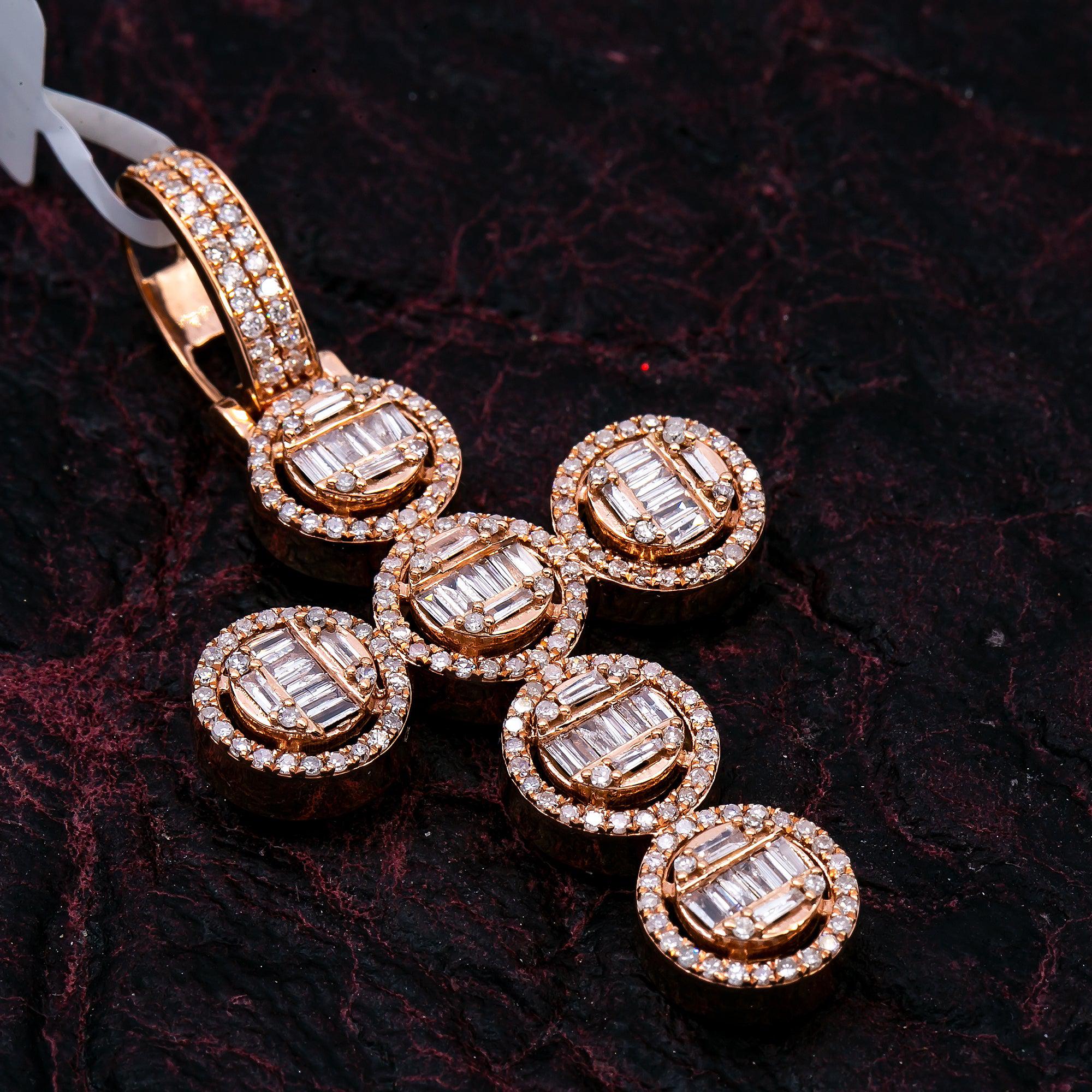 Unisex 14K Rose Gold Cross Pendant with 1.33 CT Diamonds