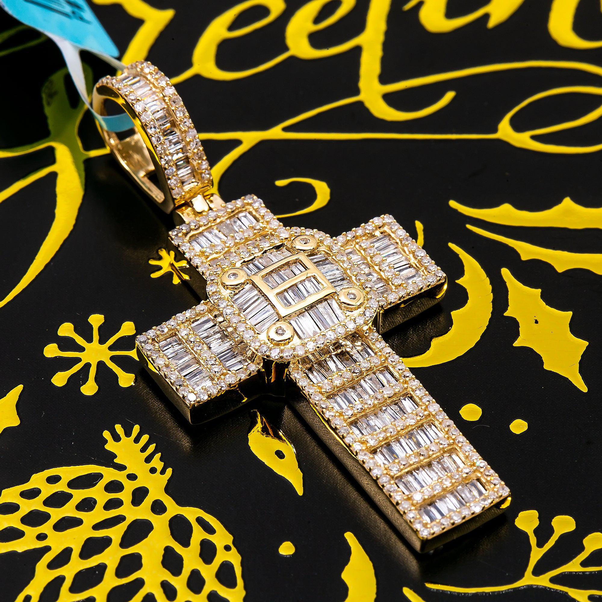 Unisex 14K Yellow Gold Cross Pendant with 1.55 CT Diamonds