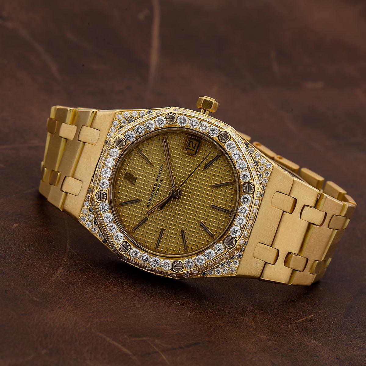 Audemars Piguet Royal Oak 36MM 4100BA Champagne Dial Diamond Bezel 18K Yellow Gold Bracelet