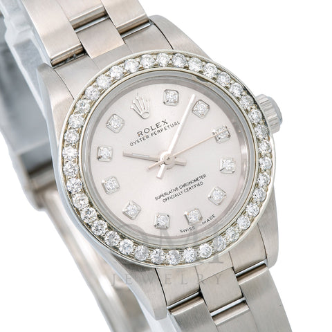 Rolex Oyster Perpetual 76080 26MM Silver Diamond Dial With Stainless Steel Oyster Bracelet