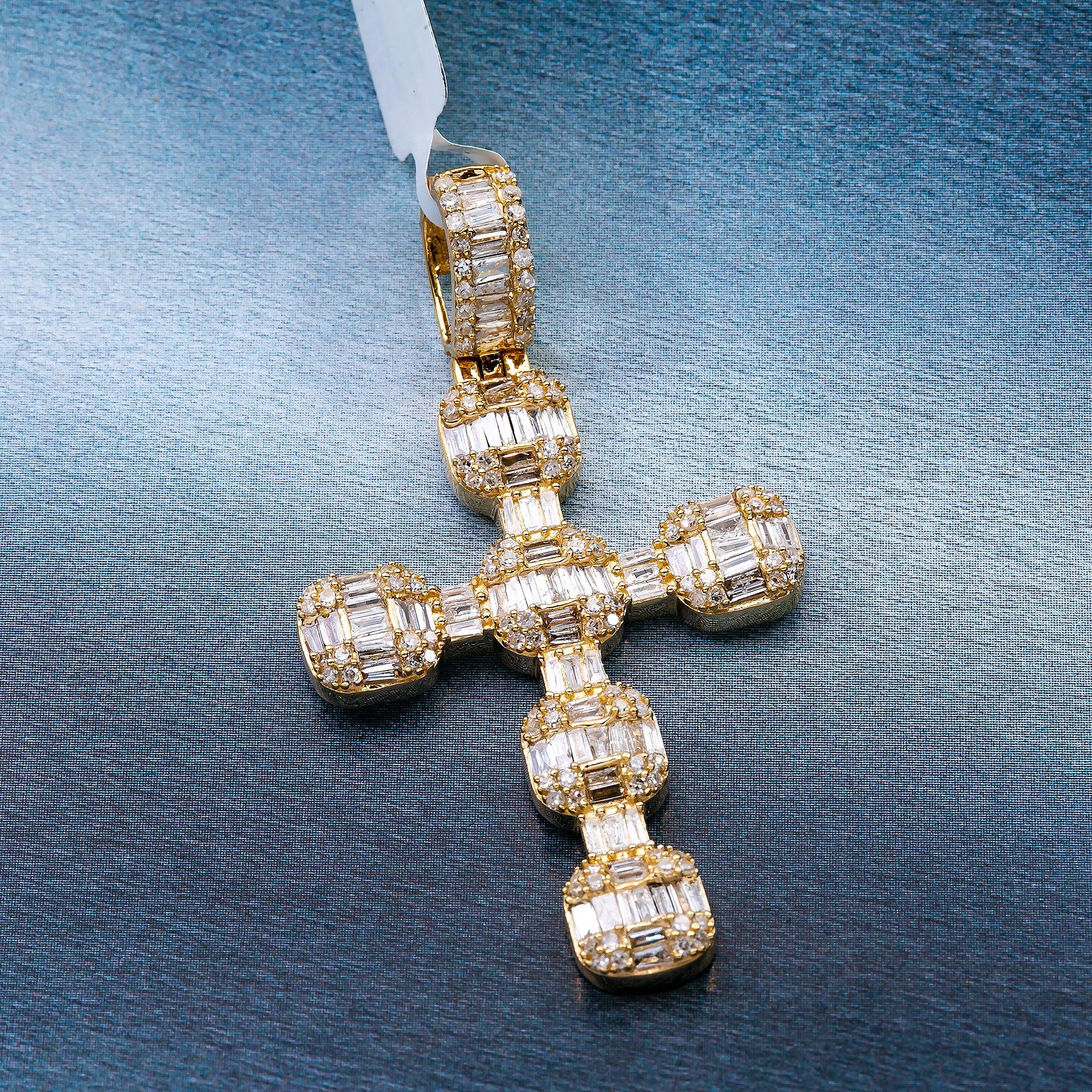 Unisex 14K Yellow Gold Cross Pendant with 1.24 CT Diamonds