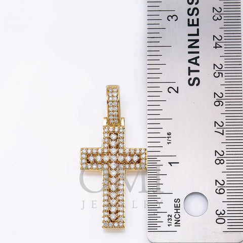 Unisex 14K Yellow Gold Cross Pendant with 1.61 CT Diamonds