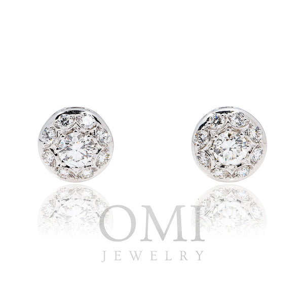 18K White Gold Unisex Earrings With Round Shape 1.19 CT Diamonds