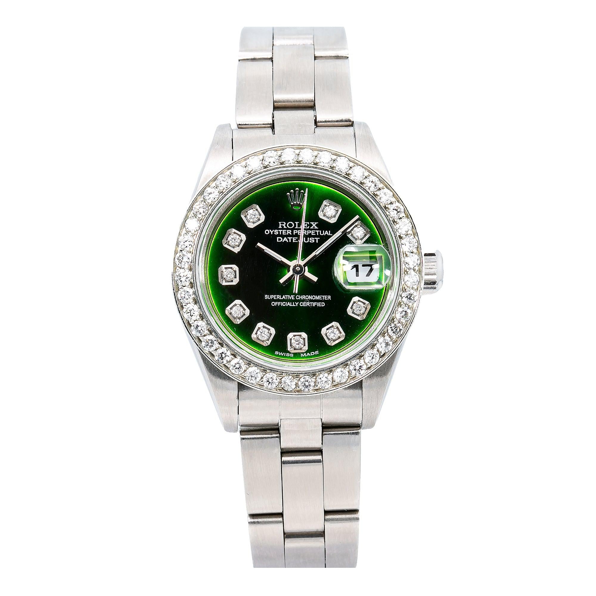 Rolex Datejust 26MM 79174 Green Diamond Dial Diamond Bezel Stainless Steel Oyster Bracelet