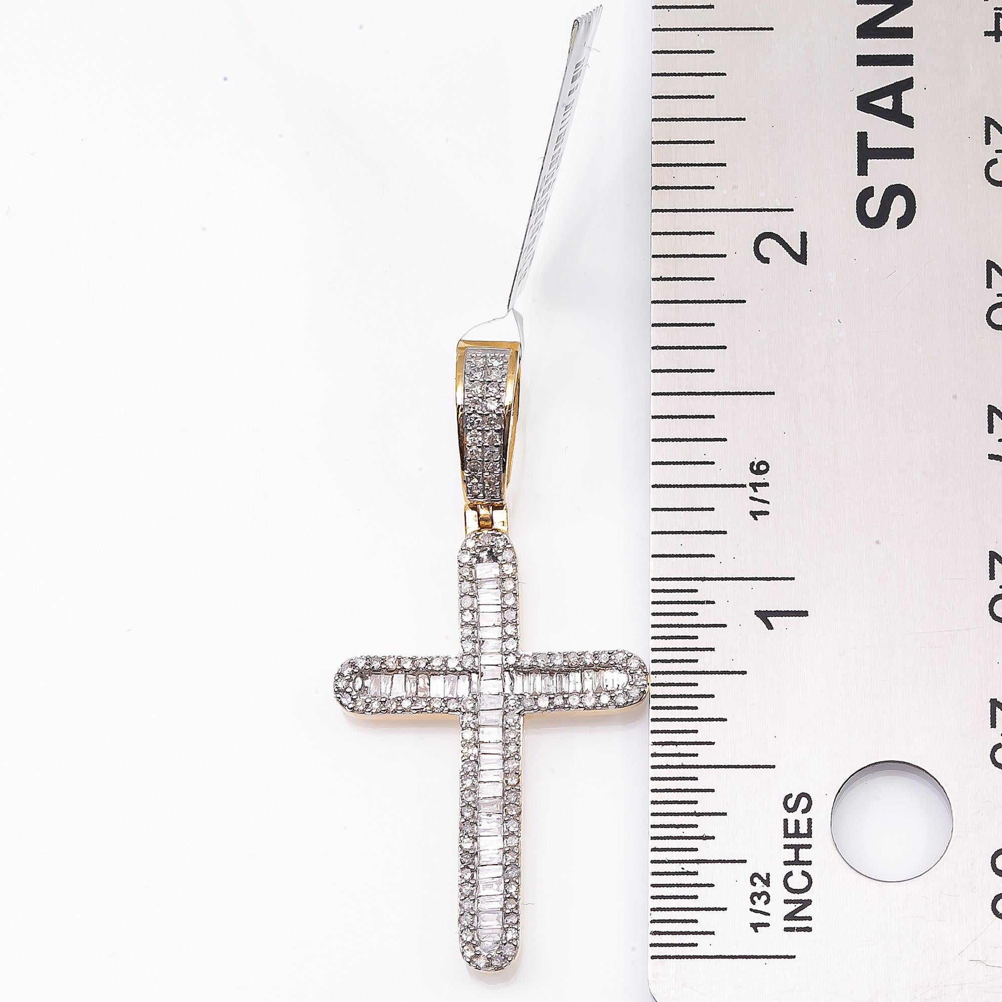 Unisex 14K Yellow Gold Cross Pendant with 0.88 CT Diamonds