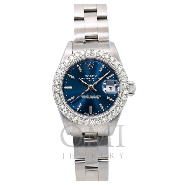 Rolex Oyster Perpetual Lady Date 69160 26MM Blue Dial With Oyster Bracelet