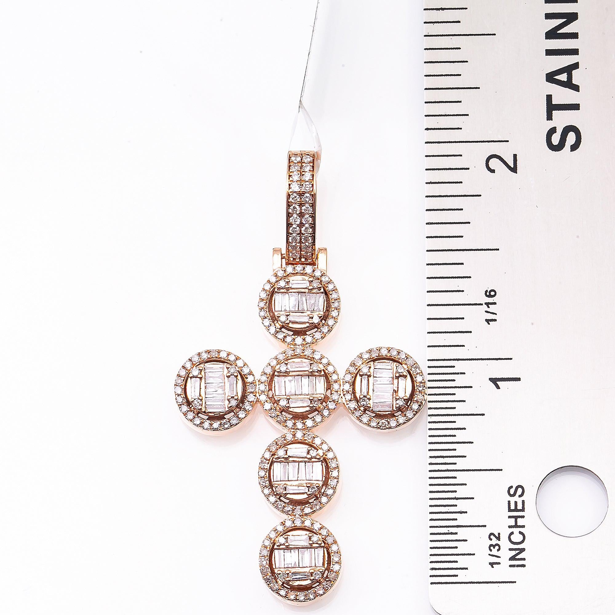 Unisex 14K Rose Gold Cross Pendant with 1.33 CT Diamonds