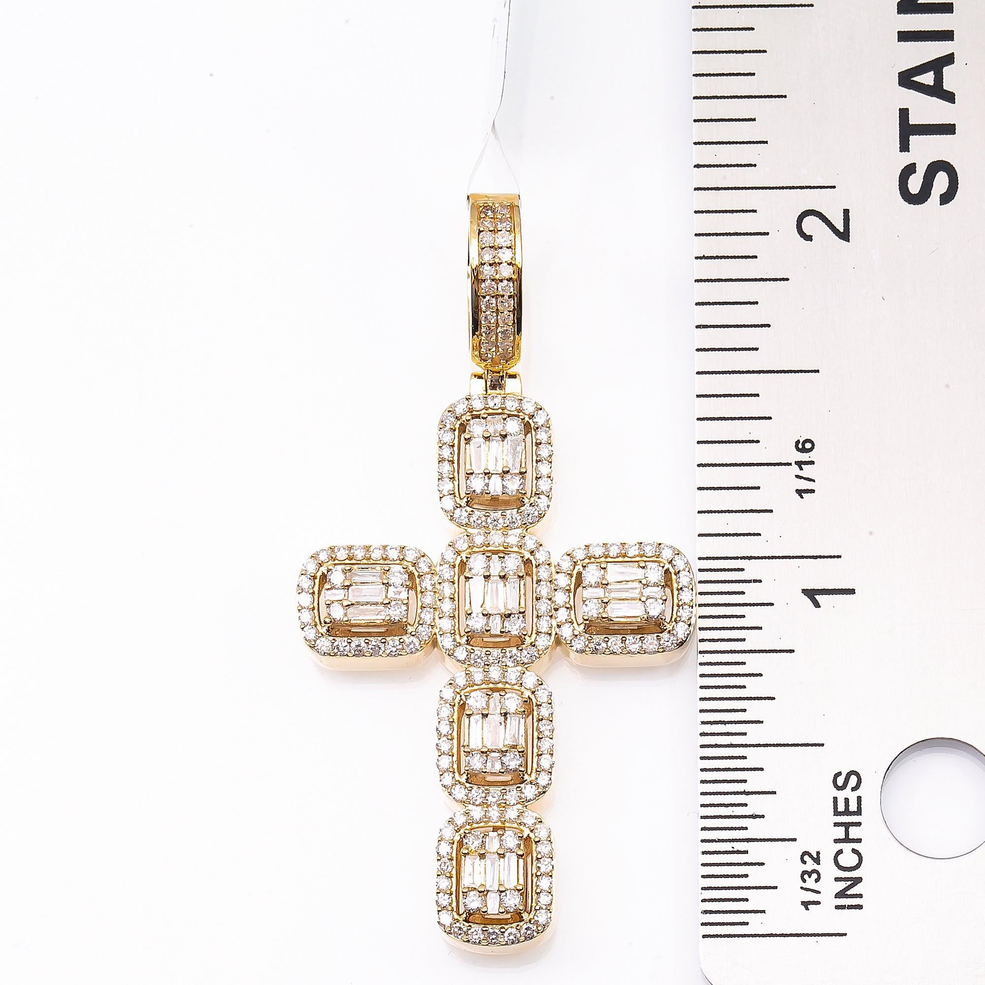 Unisex 14K Yellow Gold Cross Pendant with 1.55 CT Diamonds