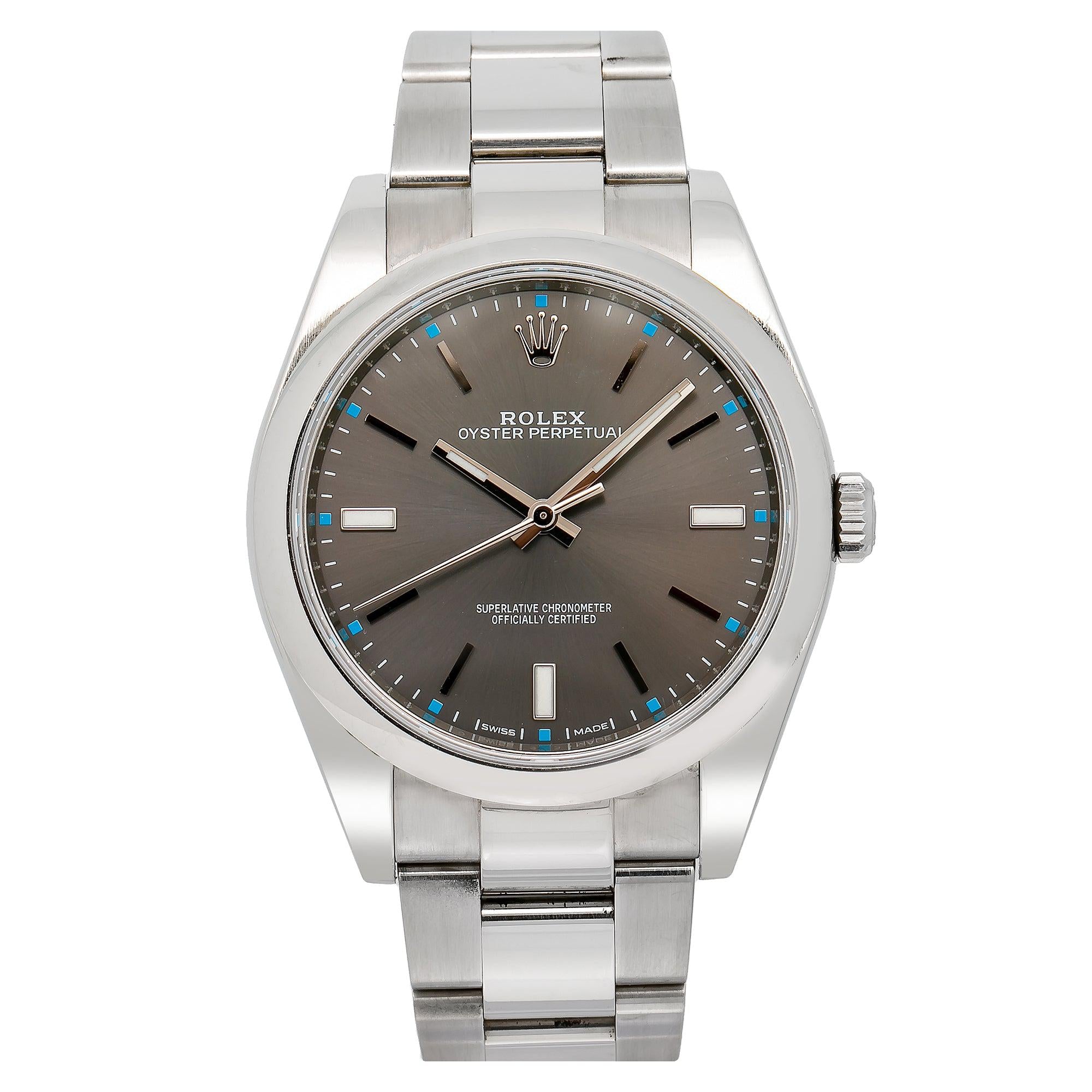 Rolex Oyster Perpetual 39MM 114300 Slate Gray Dial Smooth Bezel Stainless Steel Oyster Bracelet