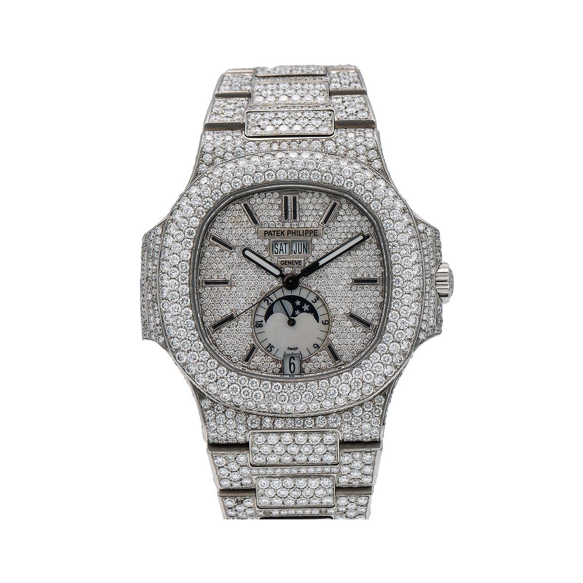 Patek Philippe Nautilus 40.5MM 5726/1A Diamond Paved Dial Diamond Paved Bezel Stainless Steel Full Diamond Bracelet 25.75ct