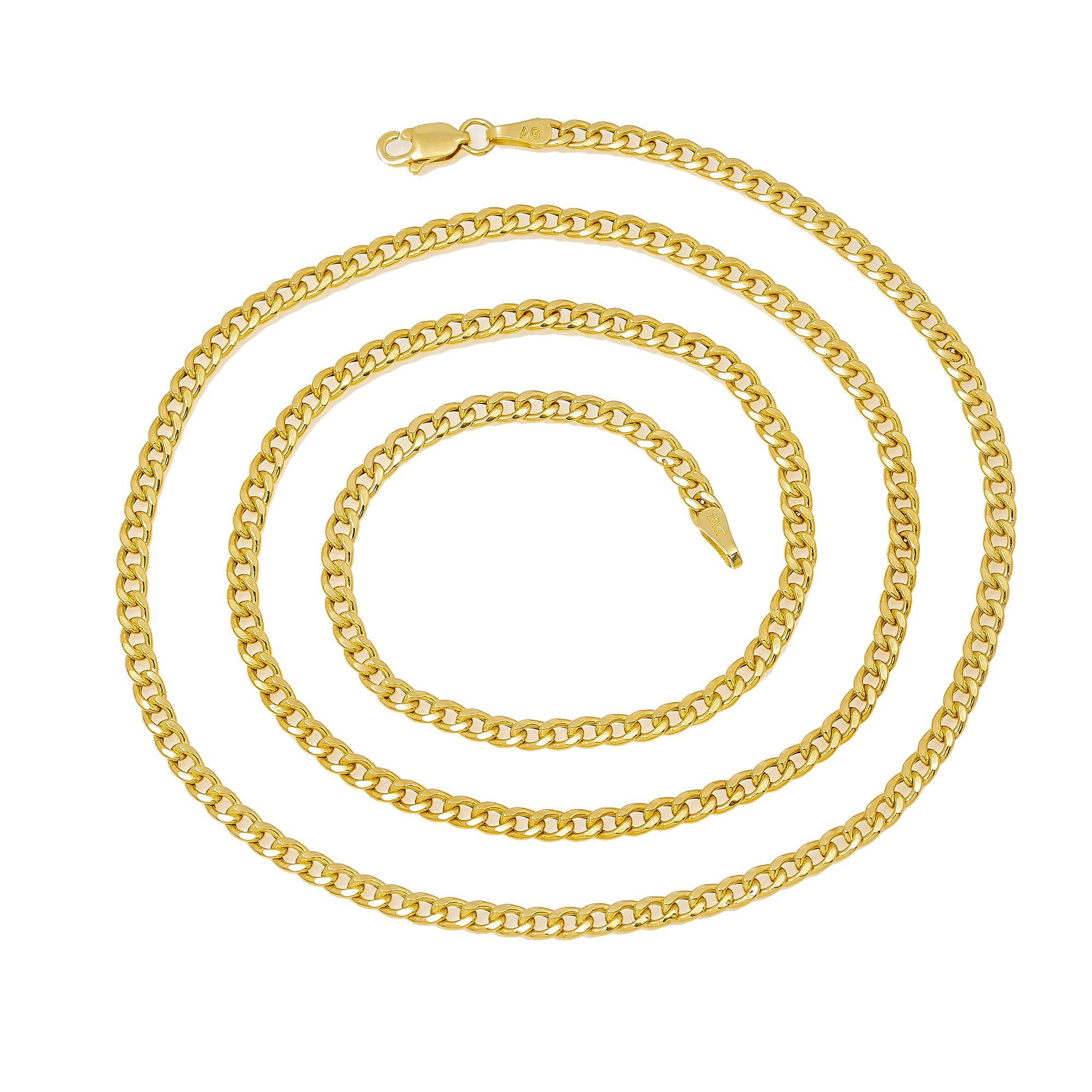 10k Yellow Gold 3mm Hollow Cuban Chain Available In Sizes 18"-26"