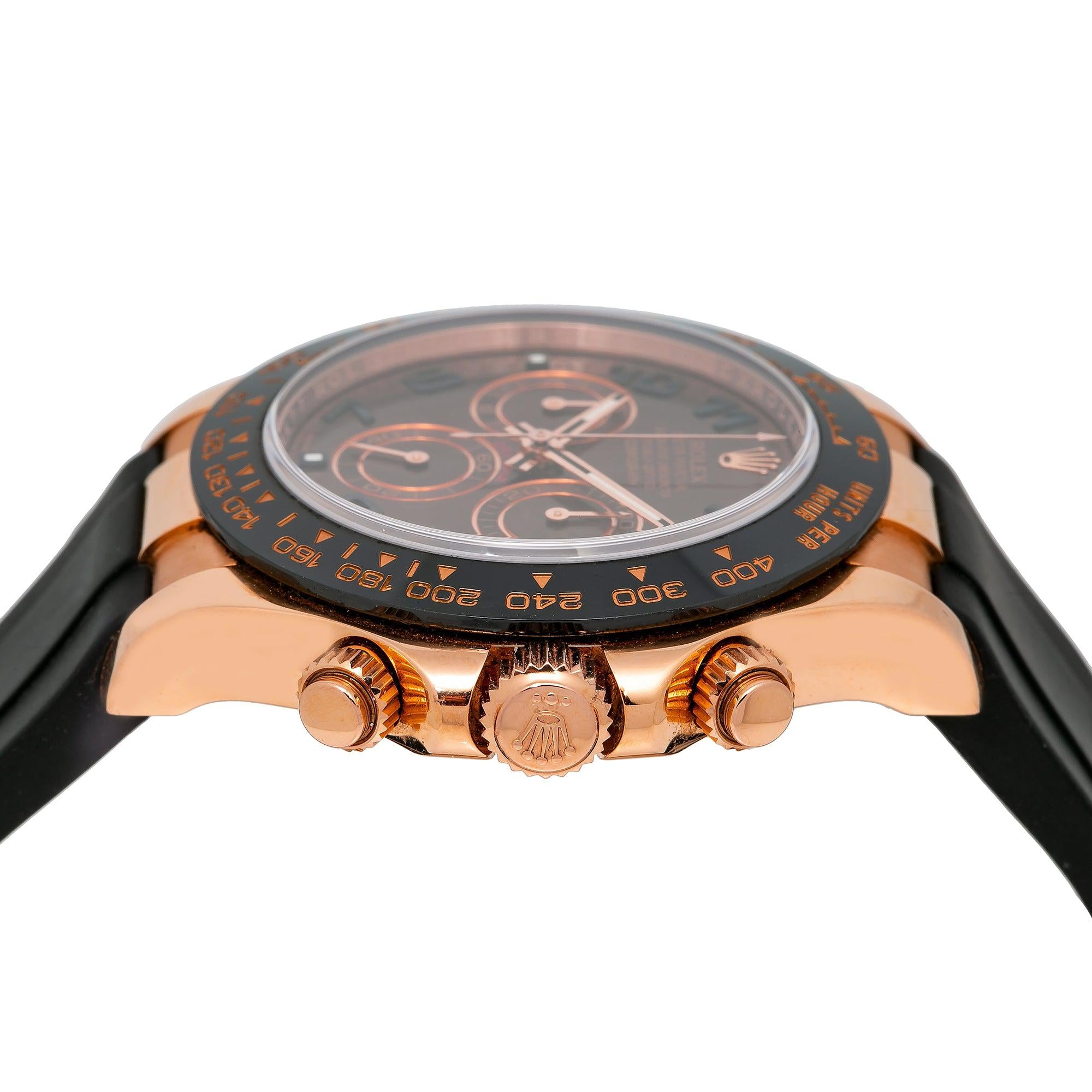 Rolex Cosmograph Daytona 40MM 116515 Chocolate Arabic Dial Black Ceramic Tachymeter Bezel Black Rubber Strap