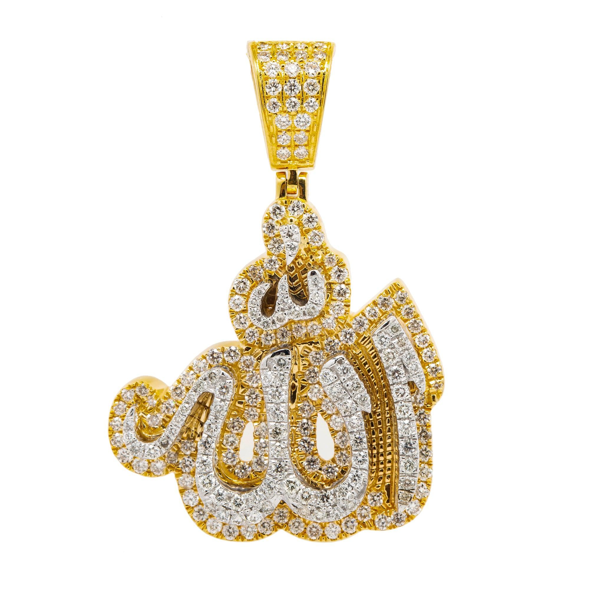 14K GOLD TWO TONE DIAMOND 3D ALLAH PENDANT 2.30 CT