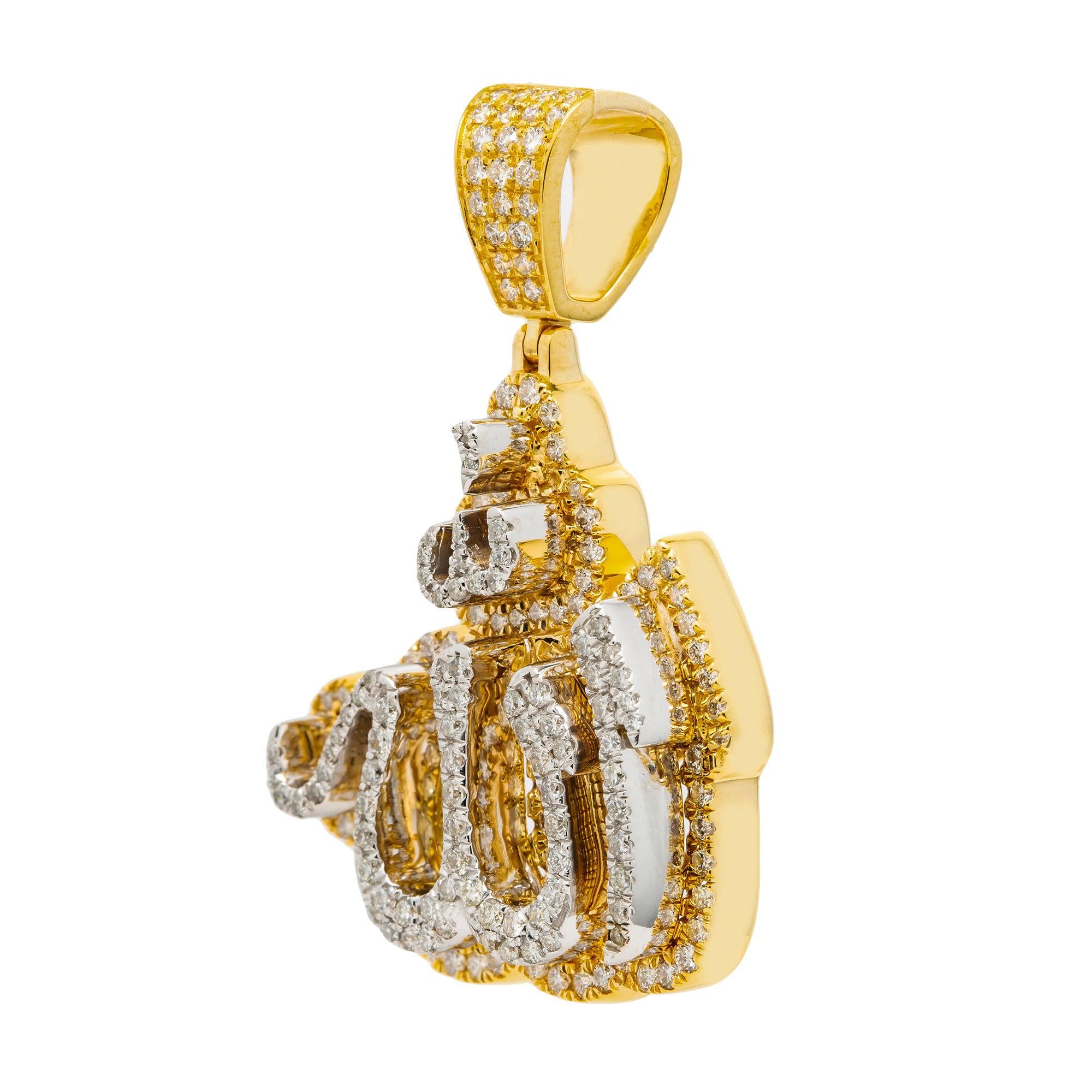 14K GOLD TWO TONE DIAMOND 3D ALLAH PENDANT 2.30 CT