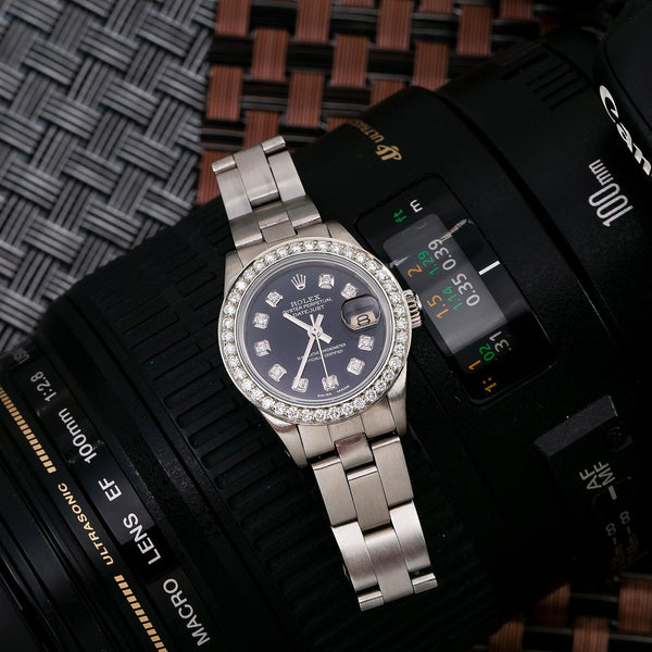 Ladies 26mm 18k Rolex Datejust with Custom Diamond Bezel 6917 - Silver  Spring Jewelers