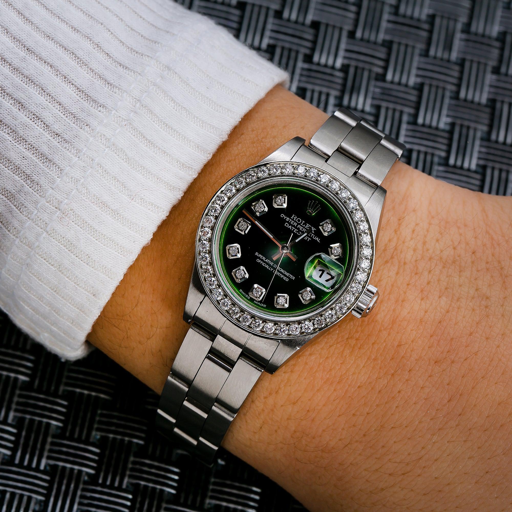 Rolex Datejust 26MM 79174 Green Diamond Dial Diamond Bezel Stainless Steel Oyster Bracelet