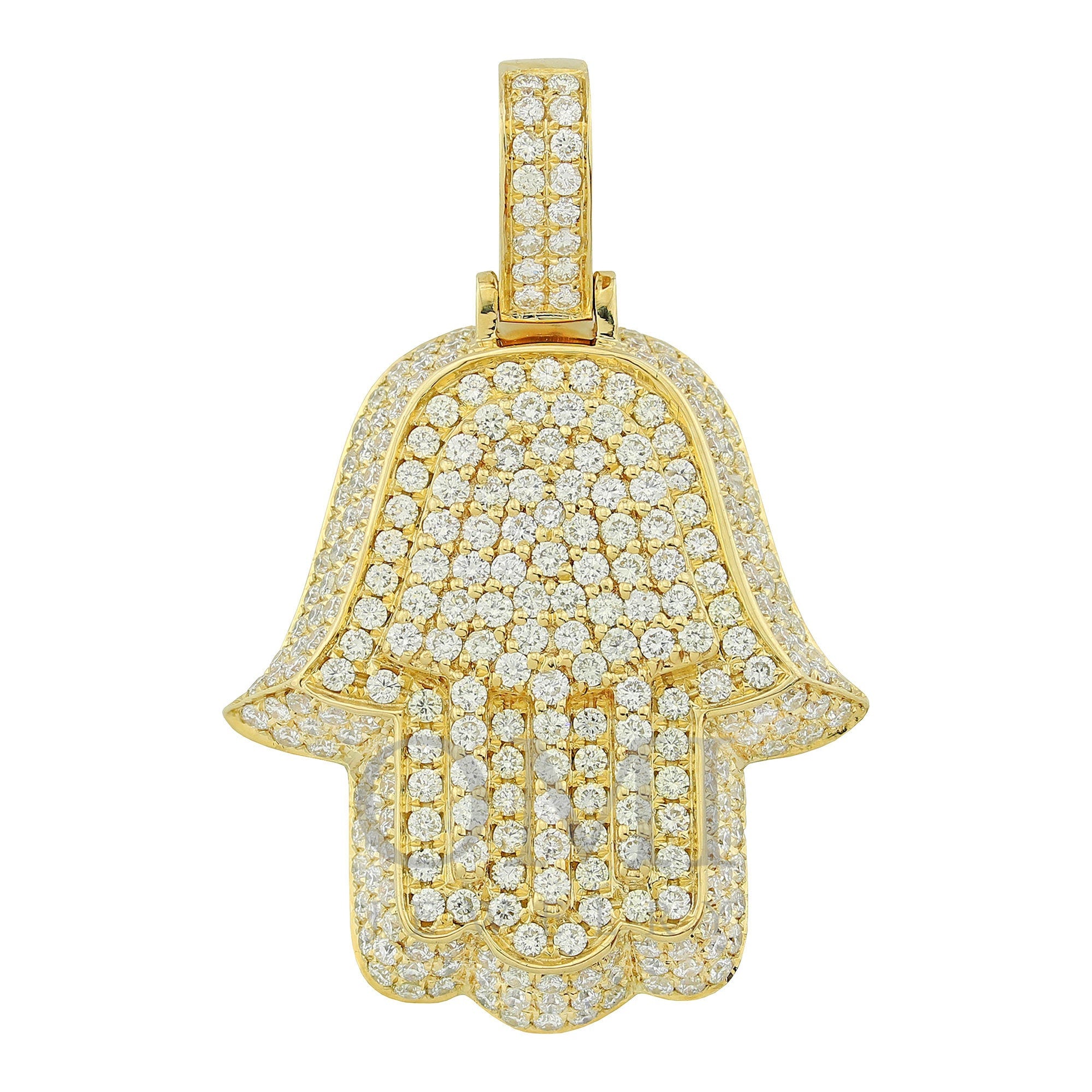 Yellow Gold 3D Hamsa Pendant With Diamonds - OMI Jewelry