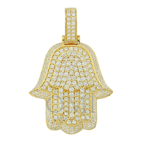 Yellow Gold 3D Hamsa Pendant With Diamonds
