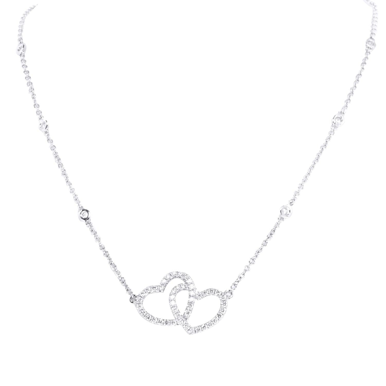 Ladies Double Heart Diamond Pendant with Chain