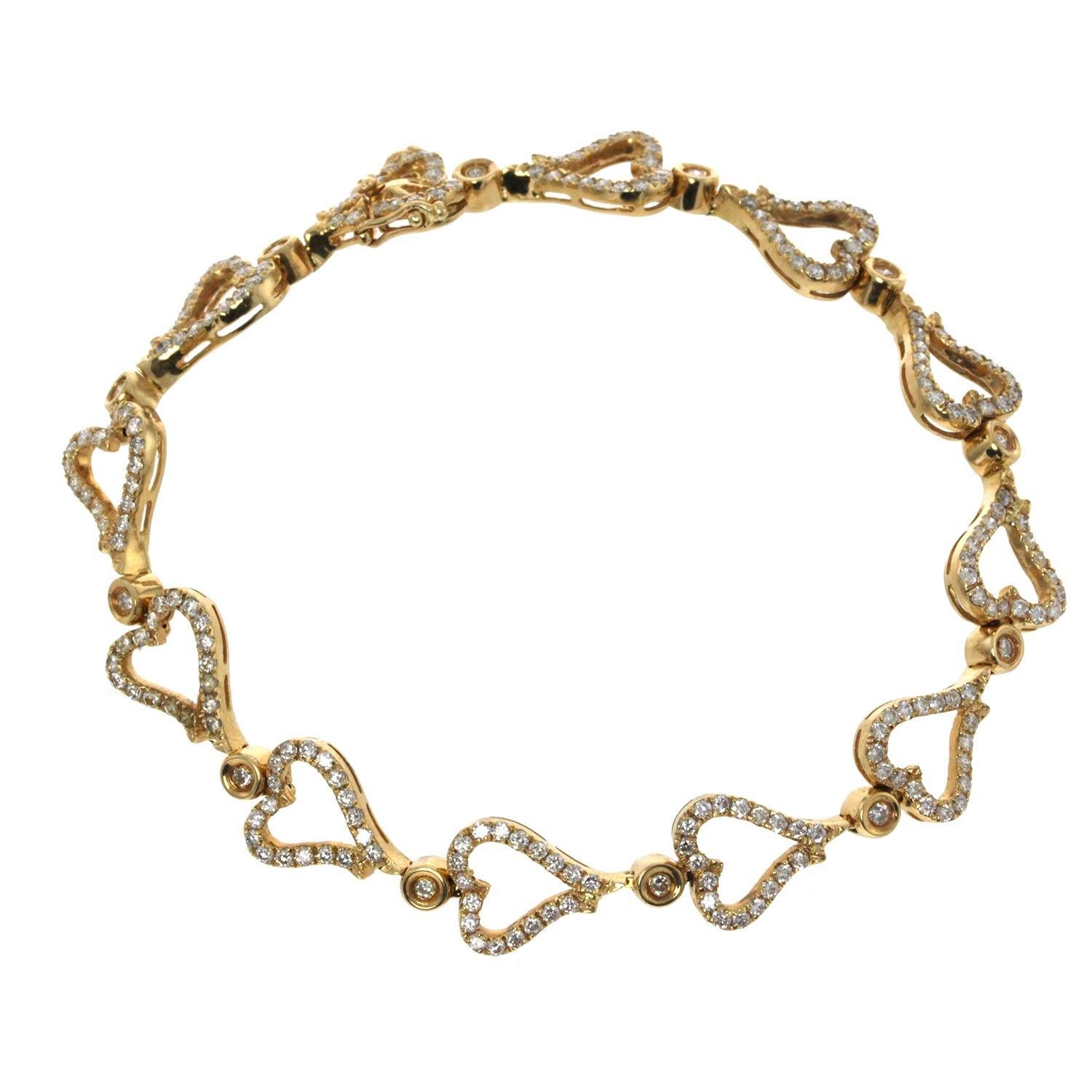 14K Yellow Gold Heart Fancy Bracelet With 3.09 CT Diamonds