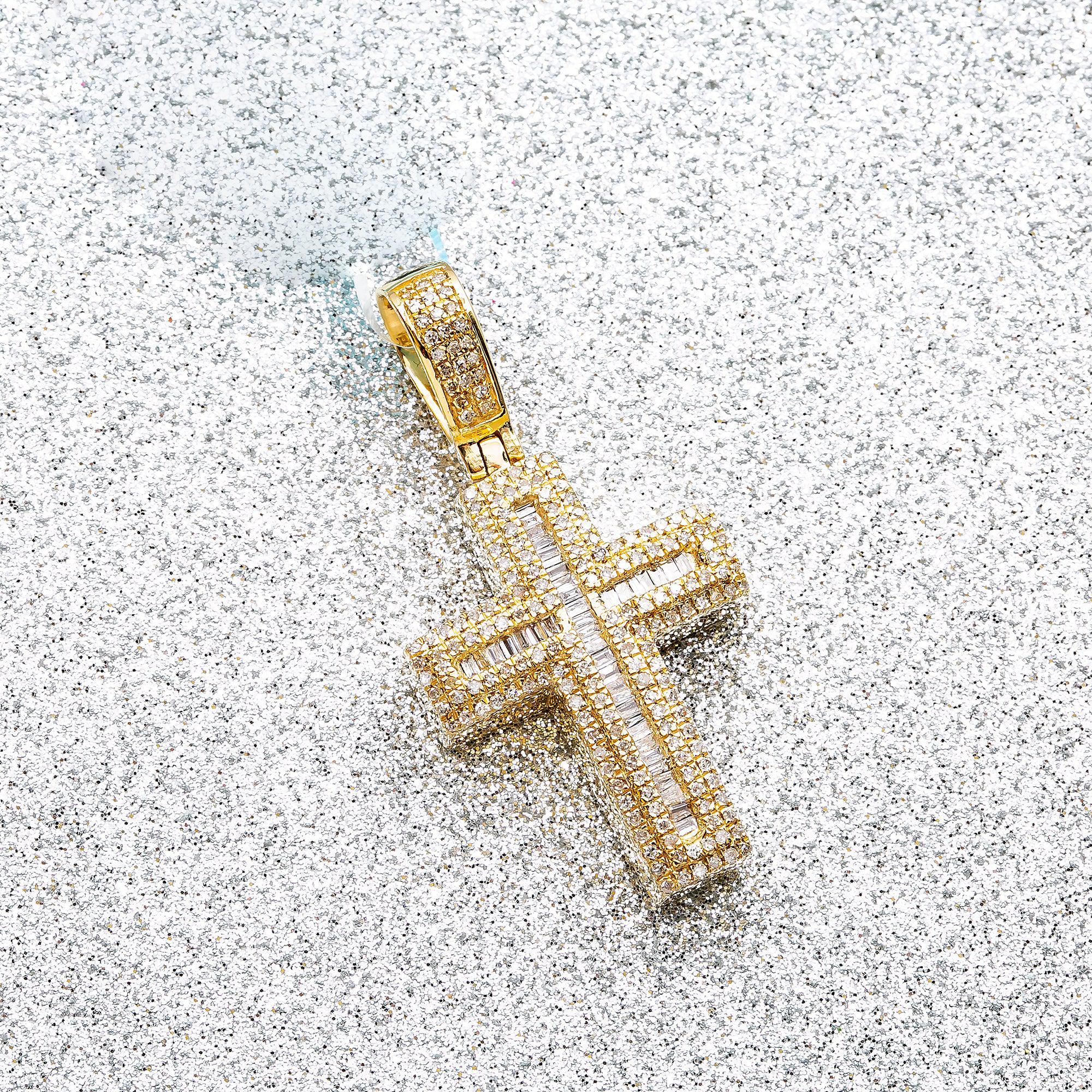 Unisex 14K Yellow Gold Cross Pendant with 0.82 CT Diamonds