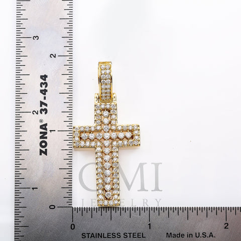 Unisex 14K Yellow Gold Cross Pendant with 1.61 CT Diamonds