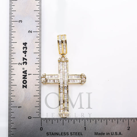 Unisex 14K Yellow Gold Cross Pendant with 1.38 CT Baguette Diamonds