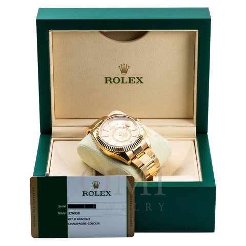 18K Yellow Gold Rolex 326938 Sky-Dweller 42mm Champagne Dial