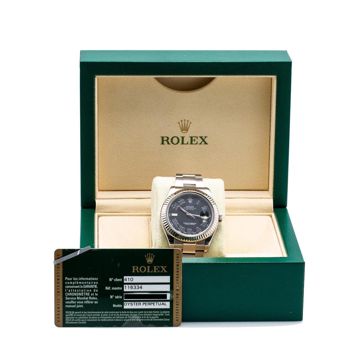 Rolex Datejust 41MM 116334 Black Roman Dial Fluted Bezel Stainless Steel Oyster Bracelet