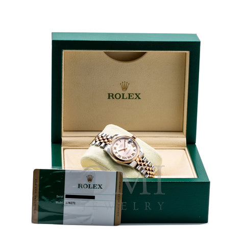 Two Tone Rolex DateJust 178271 31mm Pink Champagne Dial with Roman Numerals