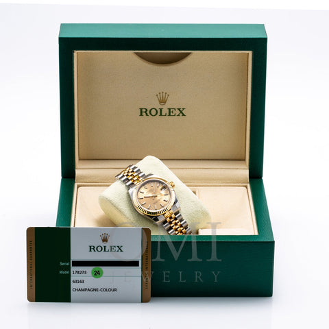 Two Tone Rolex DateJust 178273 31mm Champagne Dial with Index Hour Markers
