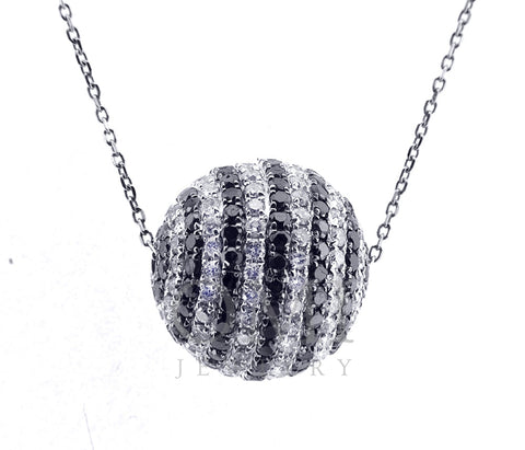 14k White Gold Ball Necklace with Black and White Diamonds 4.00CT