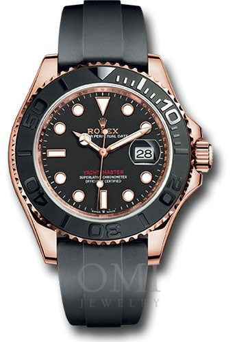 Rolex Rose Gold Yacht-Master 126655 40MM Black Dial With Black Oysterflex Strap