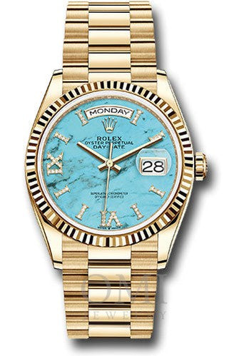 Rolex Day-Date 128238 36MM Turquoise Diamond Dial With Yellow Gold President Bracelet