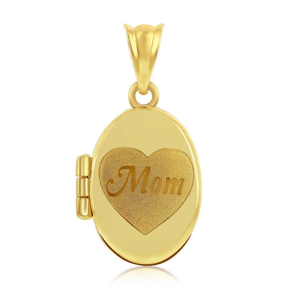14K YELLOW GOLD MOM HEART OVAL SHAPED LOCKET PENDANT