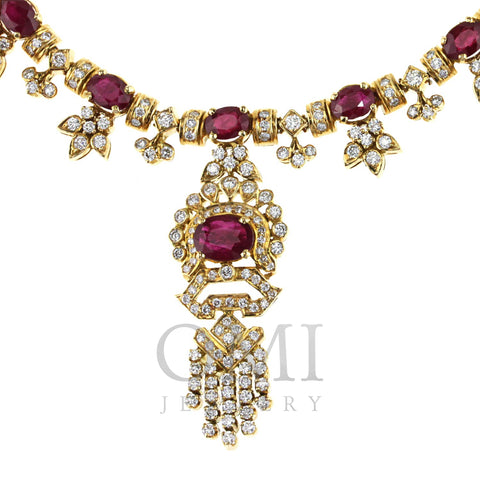 18K Yellow Gold Chain with Diamonds and Rubies 9.00CT Of Rubys