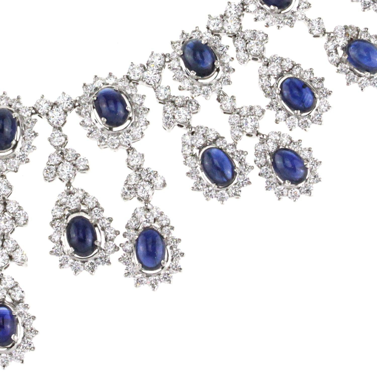 18K White Gold Fancy Diamond and Sapphire Necklace With 14.00CT Of Blue Sapphire Total 30.00CT