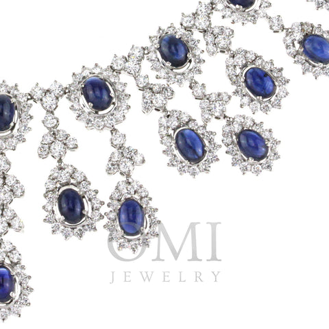 18K White Gold Fancy Diamond and Sapphire Necklace With 14.00CT Of Blue Sapphire Total 30.00CT