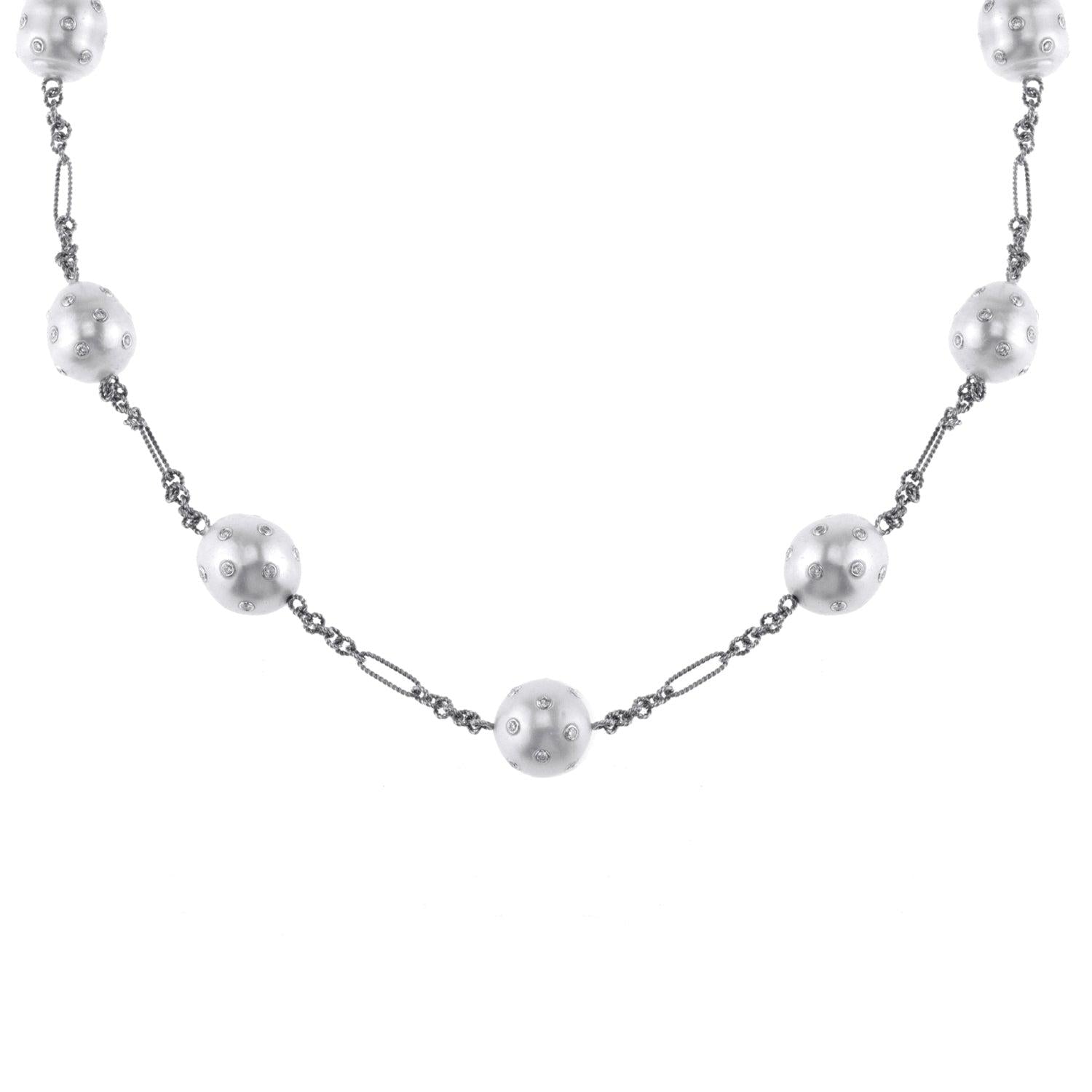 Ladies White Gold Chain with Diamond and Pearls