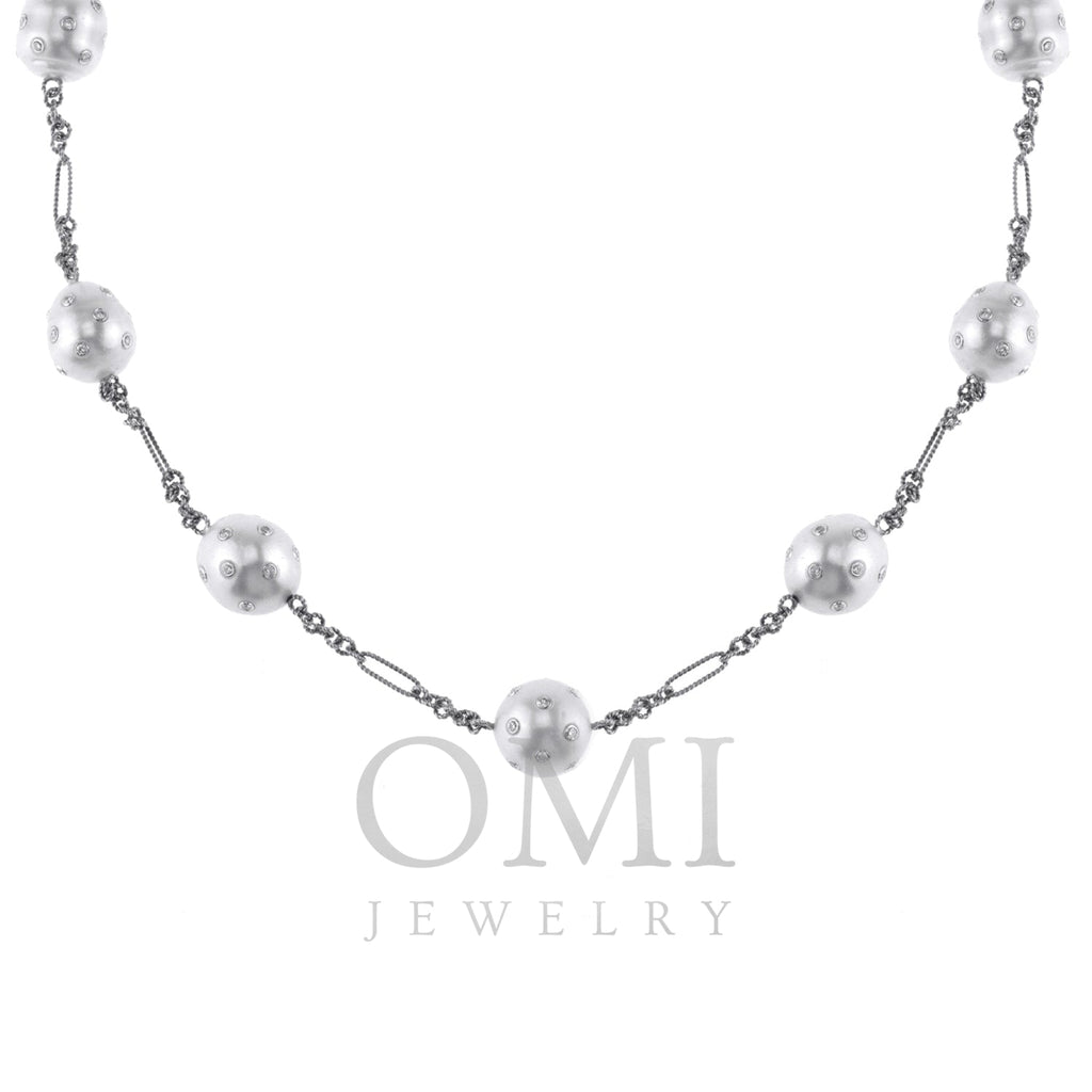 Ladies White Gold Chain with Diamond and Pearls