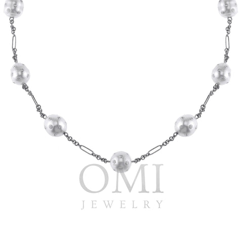 Ladies White Gold Chain with Diamond and Pearls