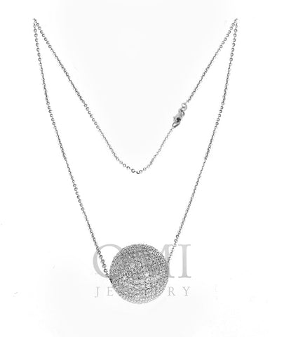14K White Gold Diamond Ball Necklace With Round Cut Diamonds 6.00CT