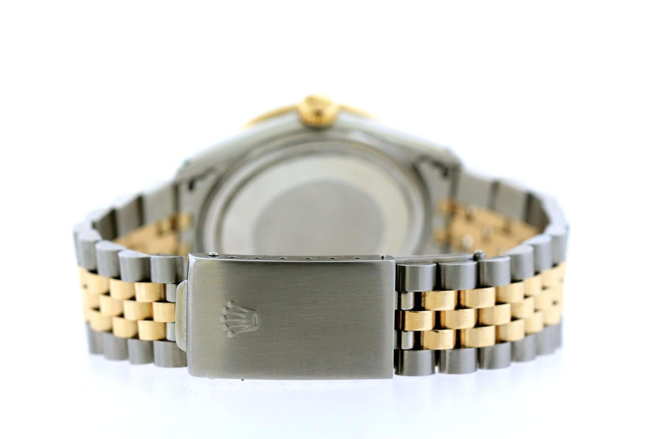 Rolex Datejust 36MM 16233 Black Roman Diamond Dial Fluted Bezel Two Tone Yellow Gold Jubilee Bracelet