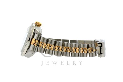 Rolex Datejust Diamond Watch, 26mm, Yellow Gold and Stainless Steel Bracelet Black Mother Of Pearl Dial w/ Diamond Bezel