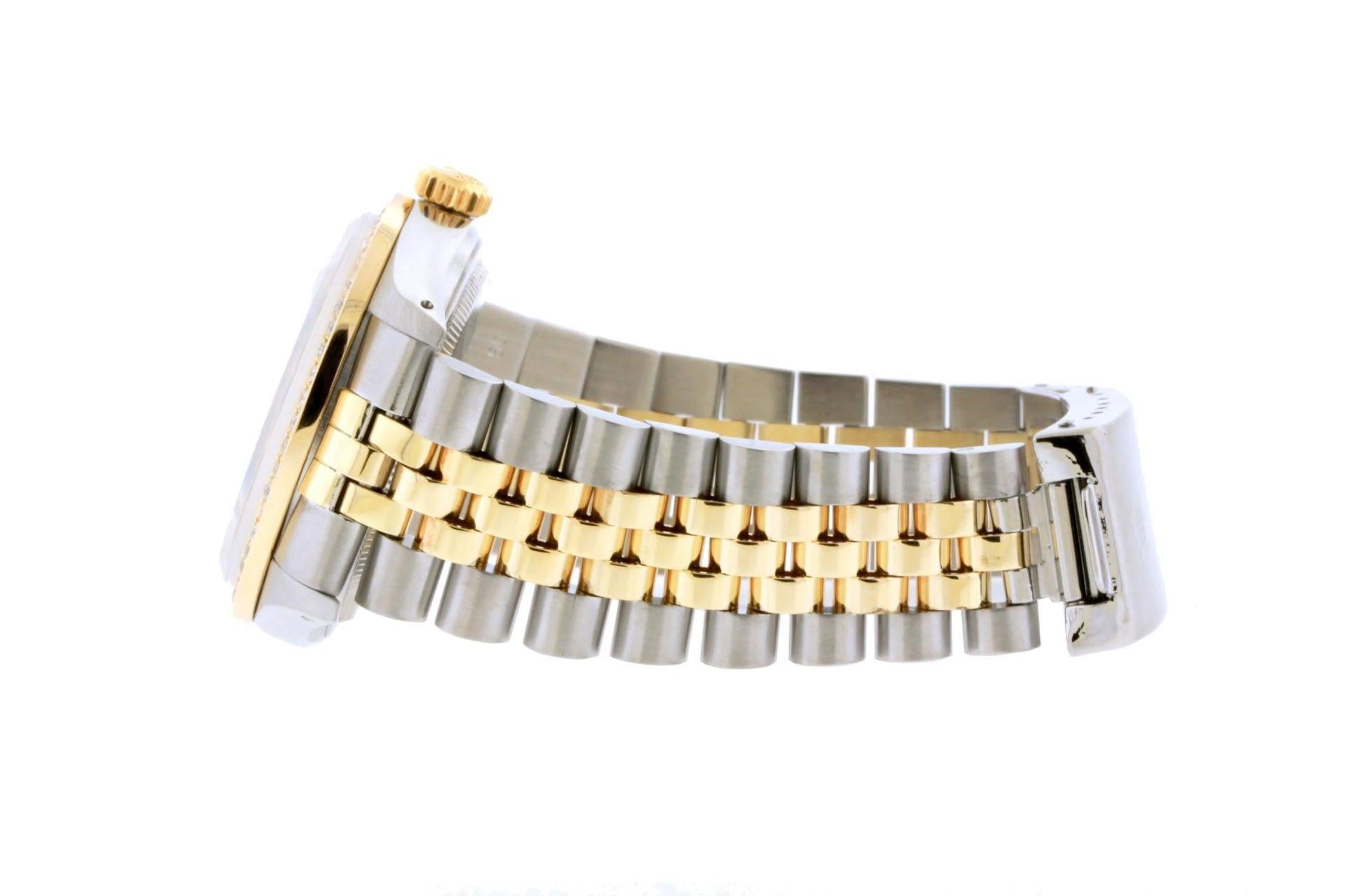 Rolex Datejust 36MM 16233 White Mother of Pearl Diamond Dial Diamond Bezel Two Tone Yellow Gold Jubilee Bracelet 1.2ct