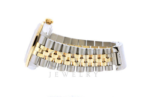 Rolex Datejust Diamond Watch, 36mm, Yellow Gold and Stainless Steel Bracelet White Mother of Pearl Dial w/ Diamond Bezel