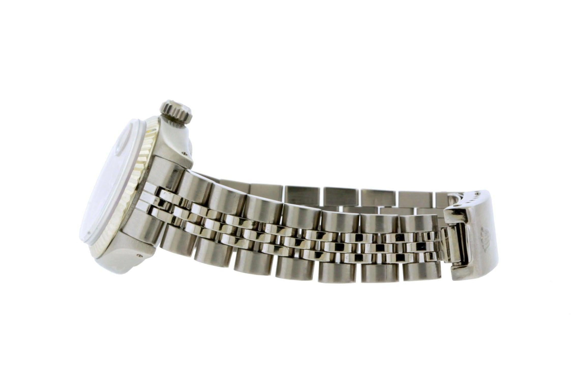 Rolex Datejust 26MM 6916 White Mother of Pearl Diamond Dial Fluted Bezel Stainless Steel Jubilee Bracelet